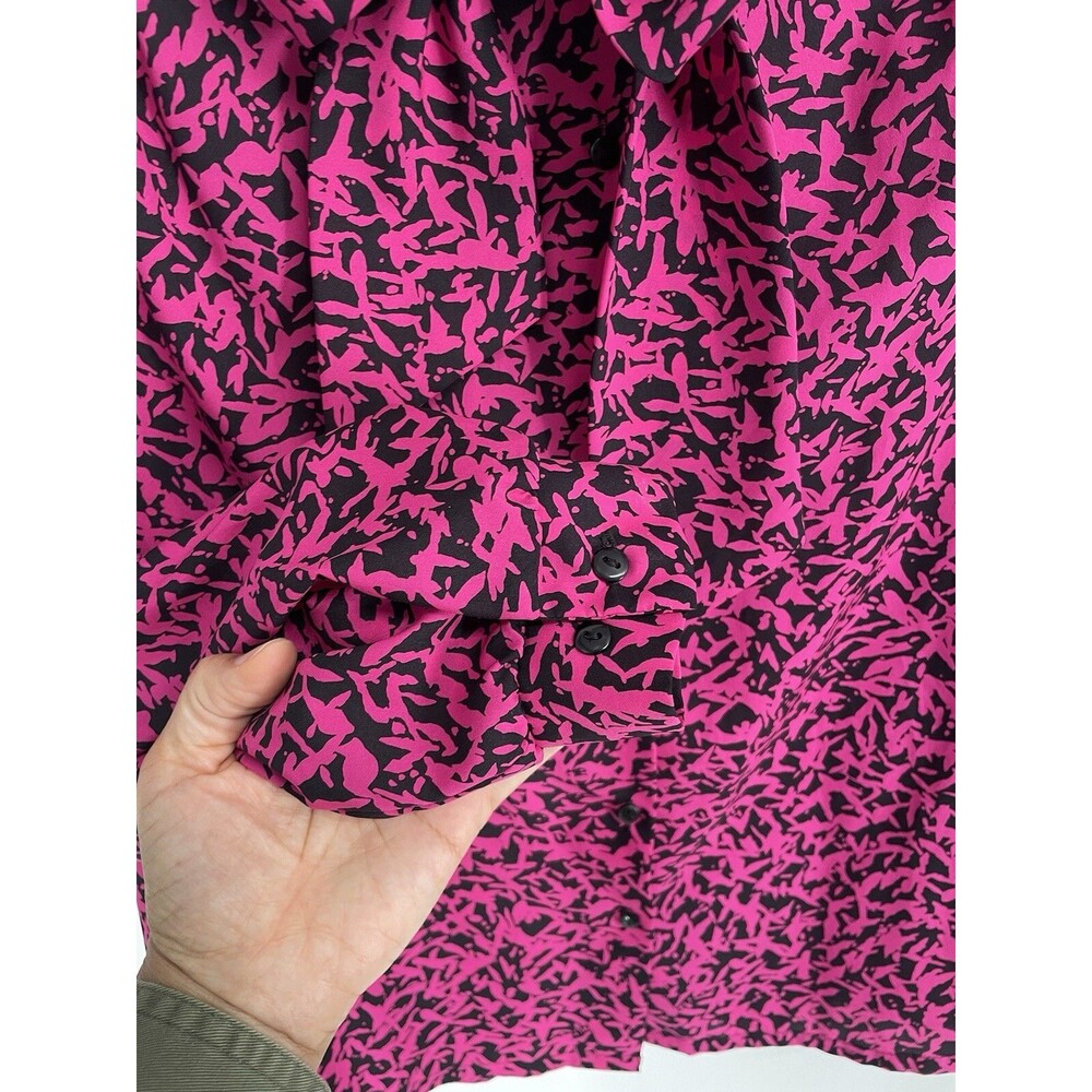 Vintage Vibrant Abstract Print Artsy Funky Bright Tie Neck Feminine Sexy Blouse - Picture 5 of 9